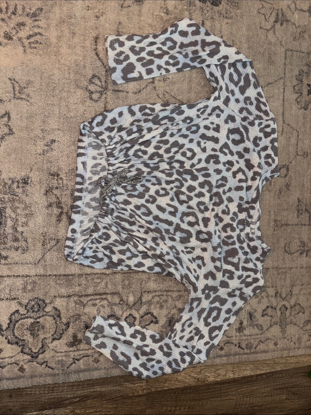 Justice Long Sleeve Leopard Print Top in White and Brown